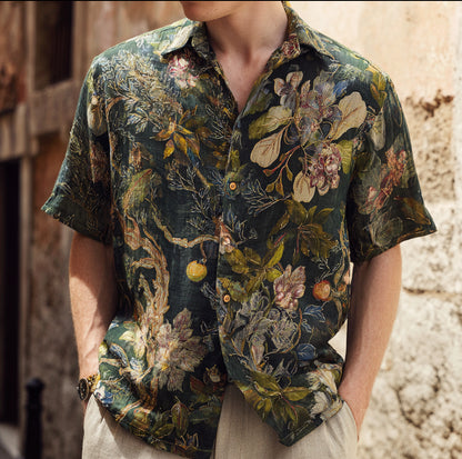Vintage Botanical Floral Shirt – Classic Nature Art Short Sleeve Button Up | FabricFox